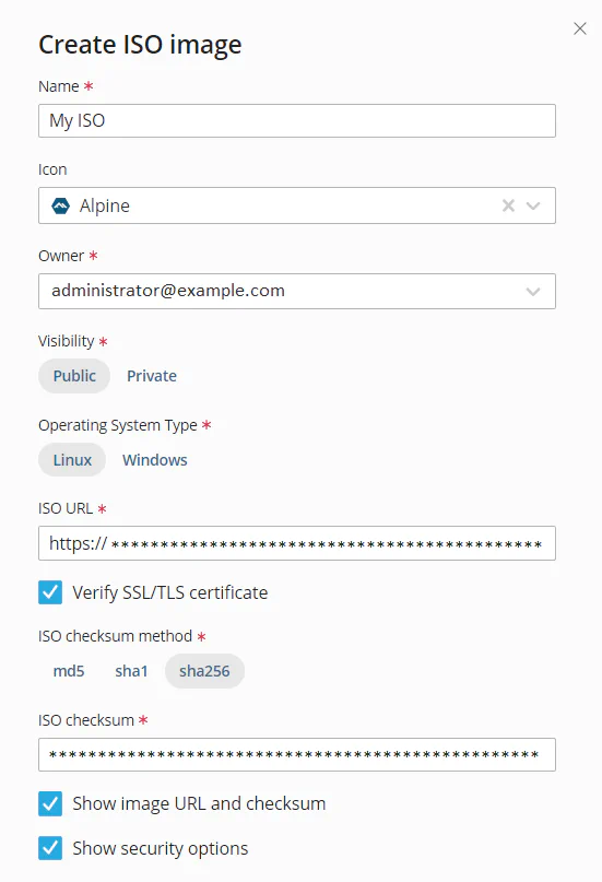 Add ISO image form with configuration fields