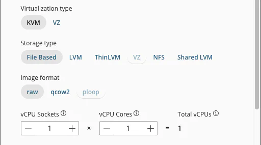 KVM CPU topology fields in the plan configuration form