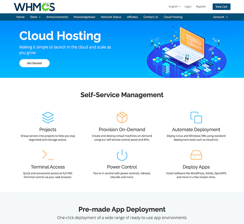 SolusVM landing page preview
