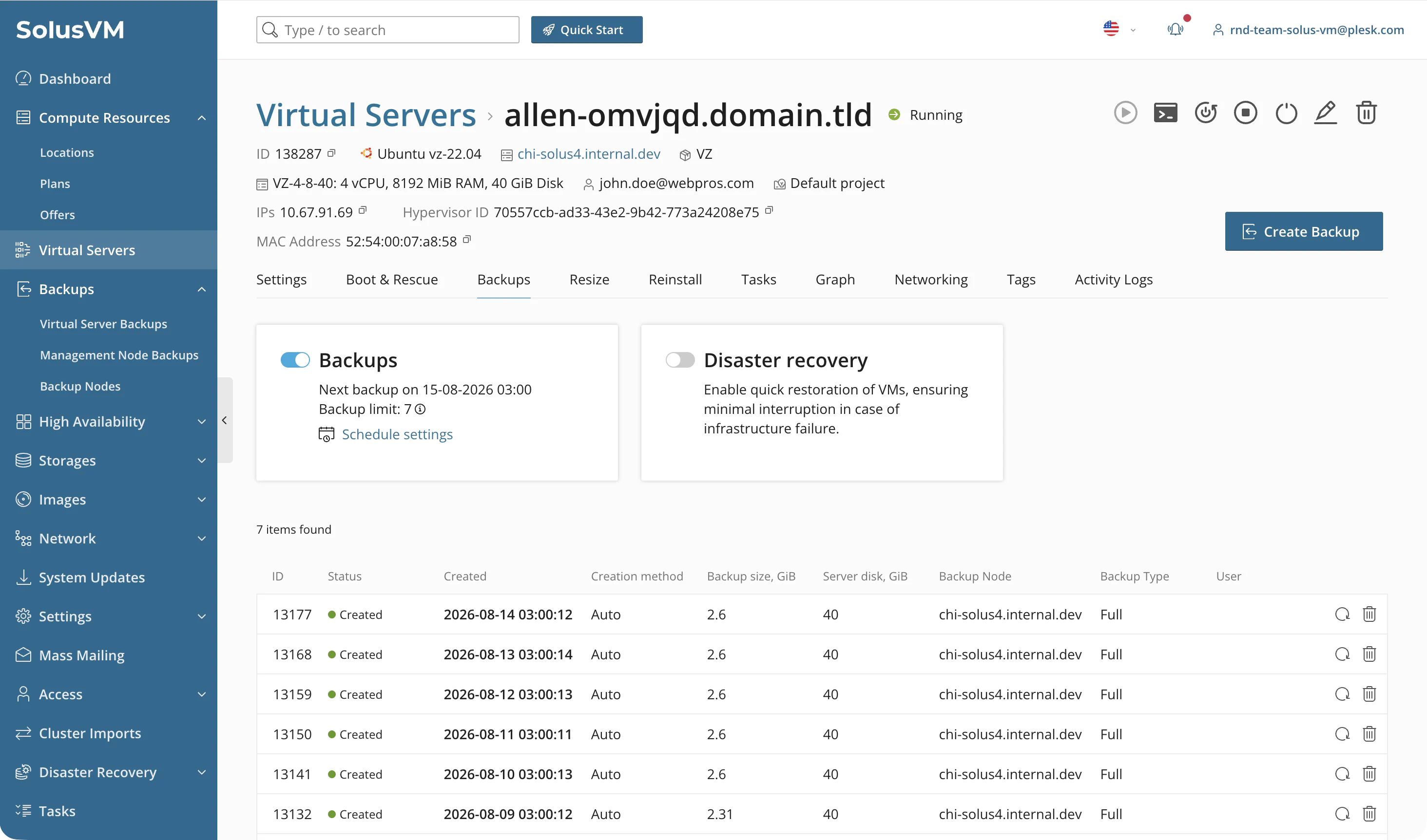 Backup creation success with backup list
