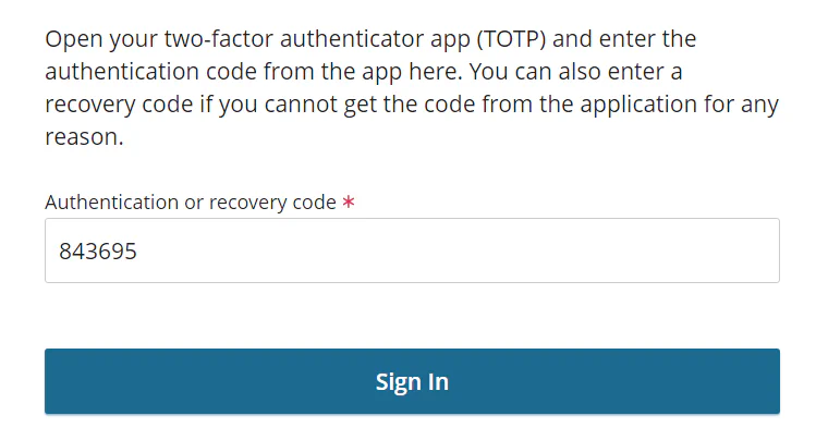 Code from the app login screen