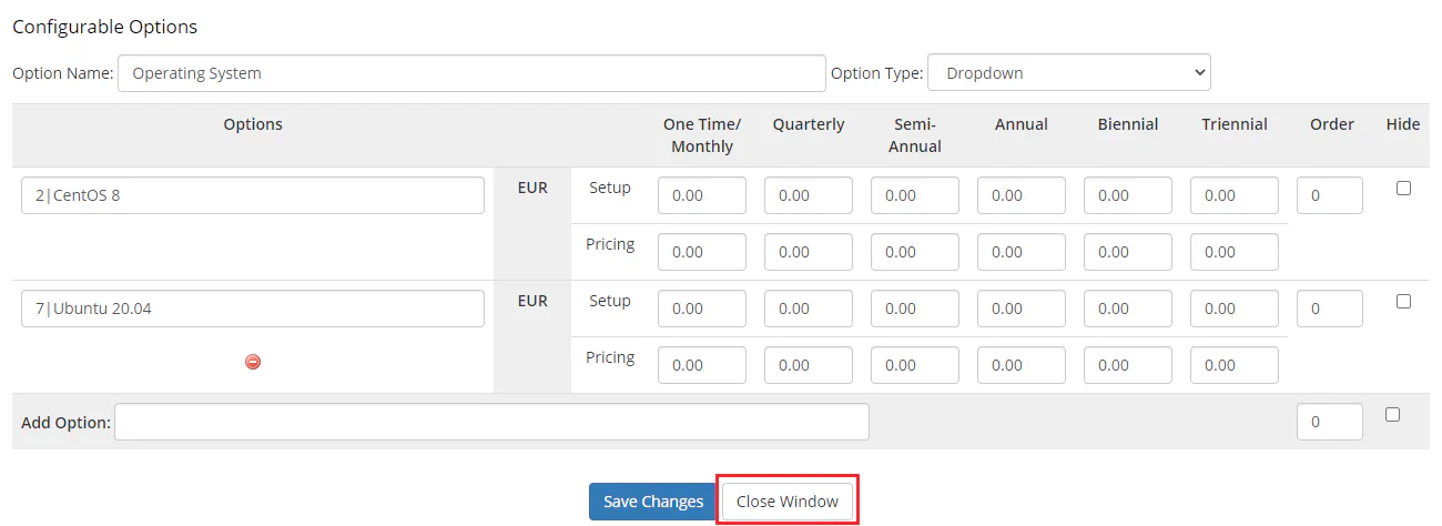 WHMCS configurable option with multiple operating systems
