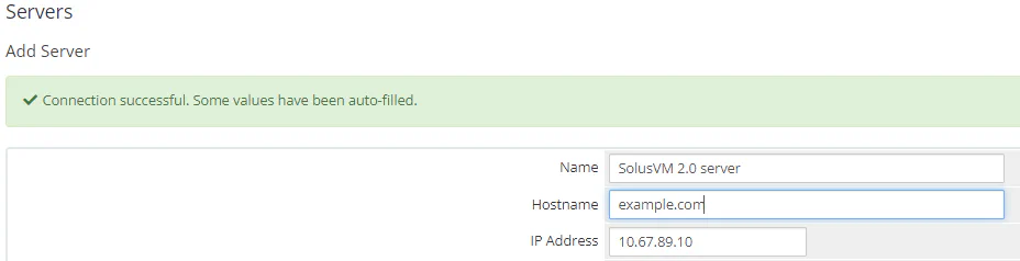 WHMCS Add Server form showing name and hostname fields