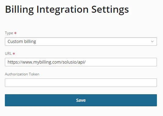 Billing Integration settings with Custom billing selected