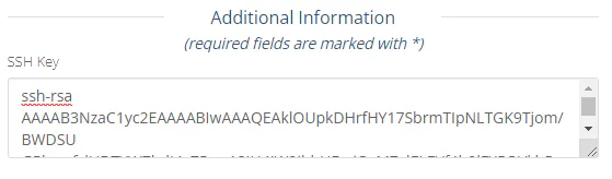 SSH key field displayed on WHMCS product order form