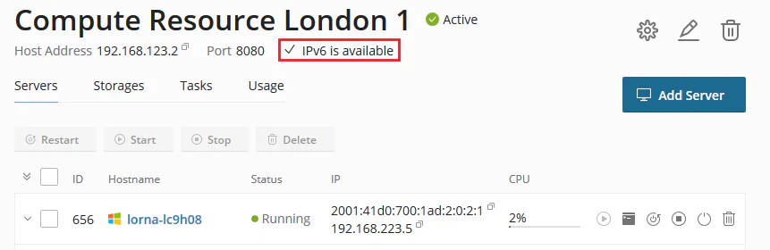Compute resource showing IPv6 availability status