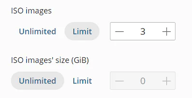 Limit group settings for ISO images showing count and size limits