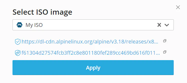 ISO image security options showing URL and checksum verification status