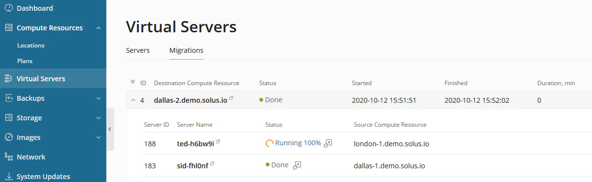 Migration progress indicator showing active migration