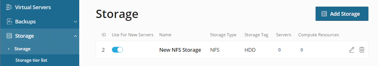 NFS storage successfully added confirmation