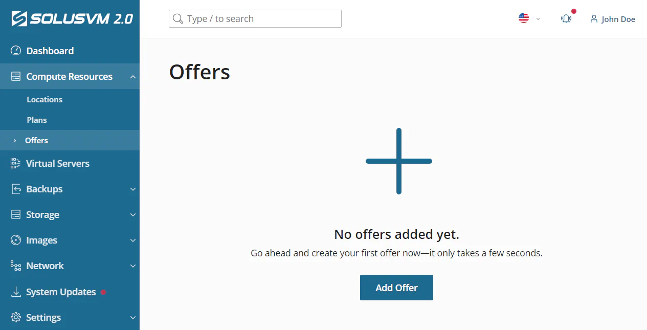 Offers page with Add Offer button