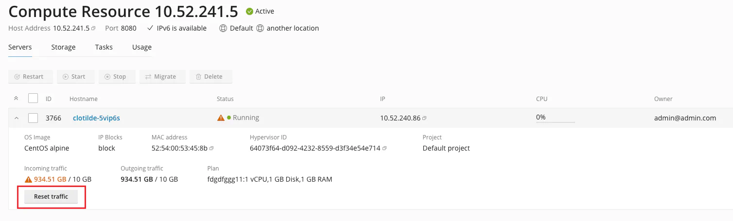 Reset traffic confirmation dialog