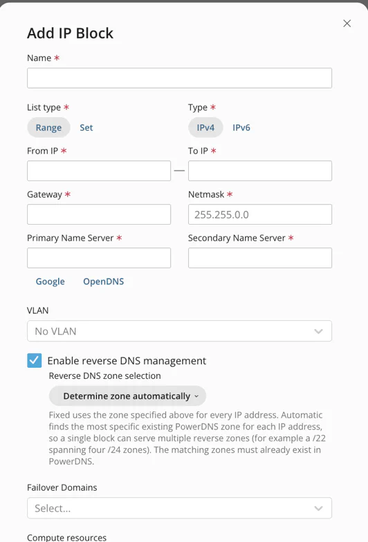 Enable reverse DNS management option in IP block settings