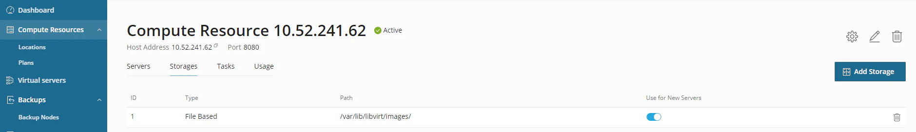 Storage points list showing successfully added storage