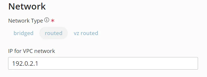 Network section showing IP for VPC network field