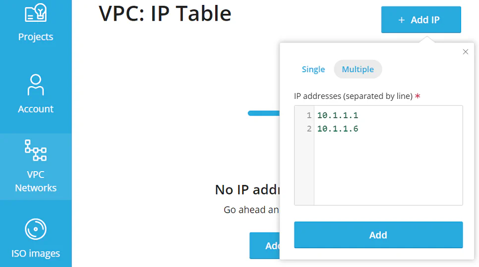 VPC network creation form showing Range and Set options