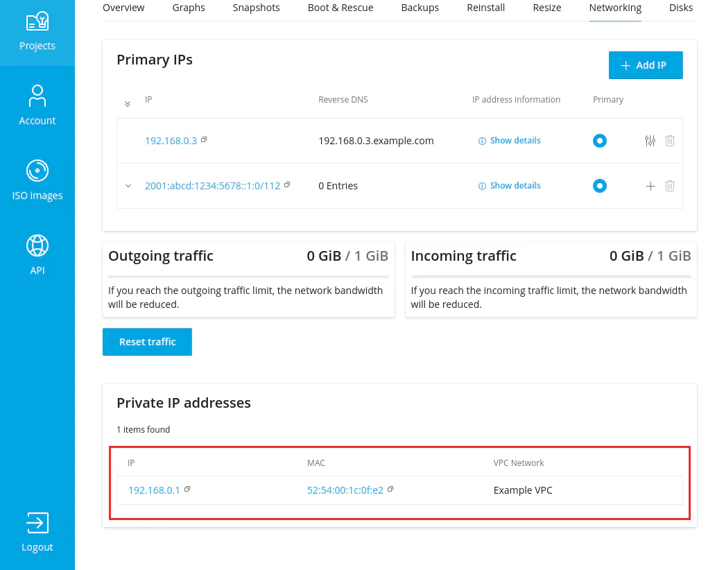 User interface showing VPC networks with get VPC networks permission